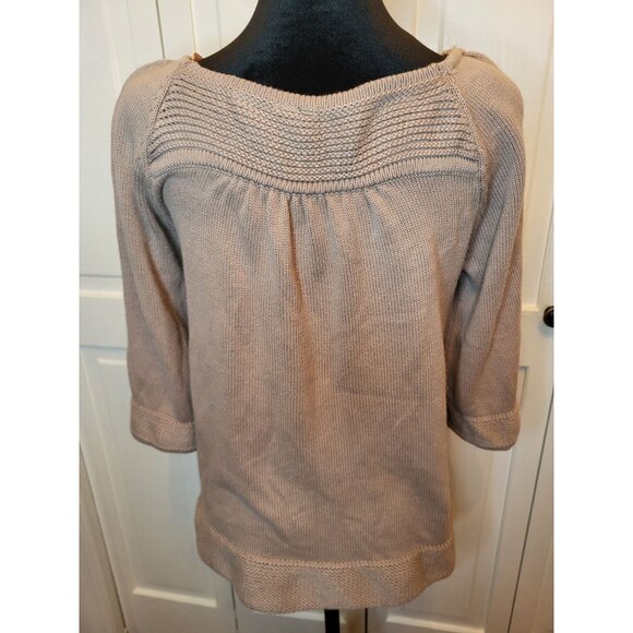 Nine West Light Brown Babydoll A-Line Sweater L Twee Neutral Retro Church Work - Picture 2 of 8